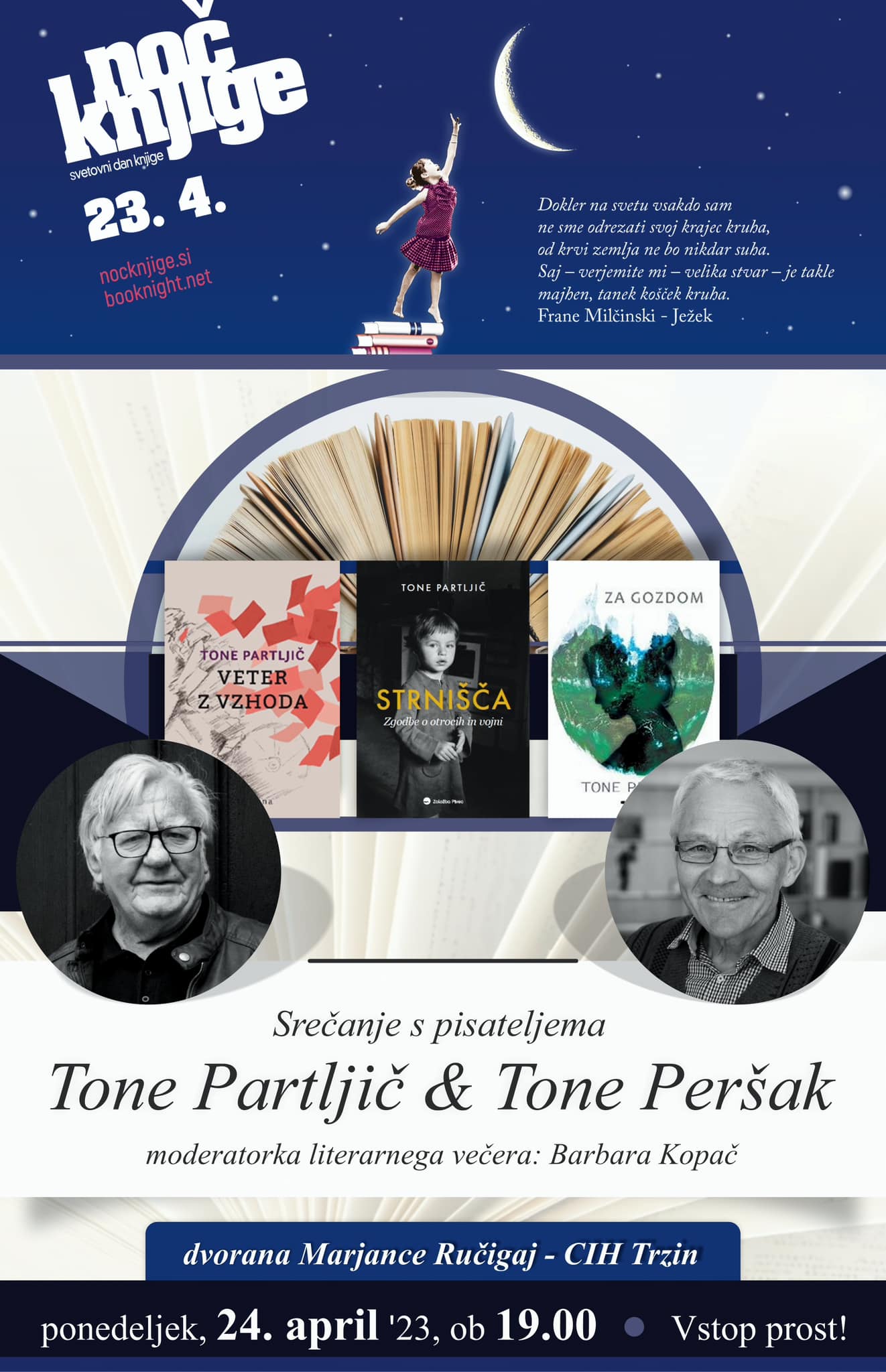 Svetovni dan knjige: srečanje s pisateljema Tonetom Partljičem in Tonetom Peršakom